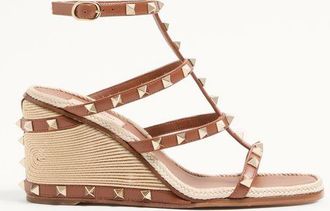 Valentino Garavani Sandalo Zeppa Rockstud In Vitello Con Ricamo Cornely 80Mm Donna SELLERIA/NATURALE 35.5