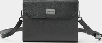 Emporio Armani Mens Logo placket leather Crossbody Bag clutch