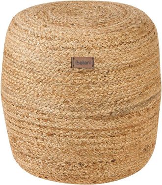 Beliani Beliani - Boho Knitted Round Pouffe Ottoman Jute Cotton 46 x 48 cm Beige Dalama