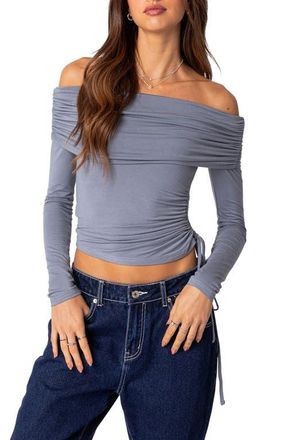 Edikted Gathered Off the Shoulder Top in Blue at Nordstrom, Size X-Small