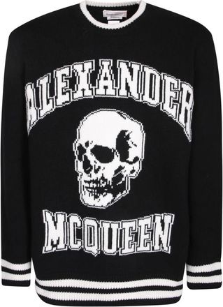 Alexander McQueen Zwart Gebreide Trui Skull Print Sweater - Heren - Ronde hals truien - Zwart - S - Wol - Truien & Vesten