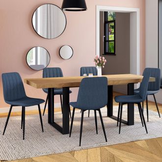 IDMarket Lote De 6 Sillas De Comedor Mira De Tela Azul