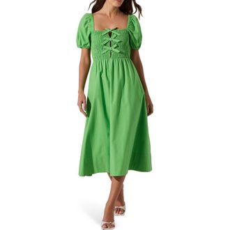 ASTR the Label Bow Detail Smock Bodice Cotton Blend Dress in Green at Nordstrom Rack, Size X-Small