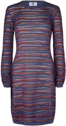 M Missoni Stripe Long Sleeve Wool Blend Knit Minidress in Multi Purple Red Blue Grey at Nordstrom Rack, Size Medium