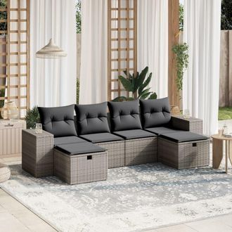 vidaXL Vidaxl - Set De Muebles De Jard&iacute;n 6 Pzas Y Cojines Rat&aacute;n Sint&eacute;tico Gris