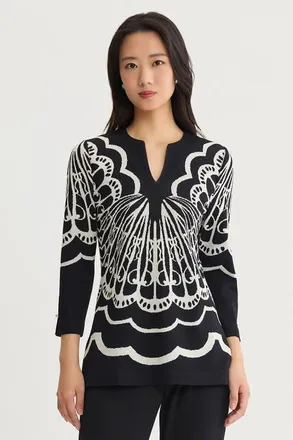 Ming Wang Feminine Soft Jacquard Knit Tunic in Black at Nordstrom, Size X-Large