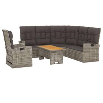 vidaXL Set De Muebles De Jard&iacute;n 3 Pzas Y Cojines Rat&aacute;n Sint&eacute;tico Gris Vidaxl