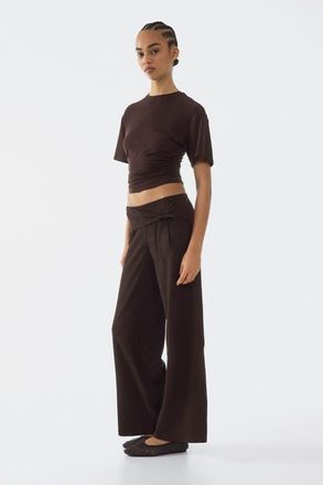 H&M Tie-detail jersey pants in Dark Brown at Nordstrom, Size Xx-Large