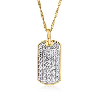 Ross-Simons Pave Lab-Grown Diamond Dog Tag Pendant Necklace in 18kt Gold Over Sterling