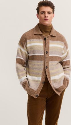 Bugatti Herren Gestreepte cardigan met knoopsluiting en kraag