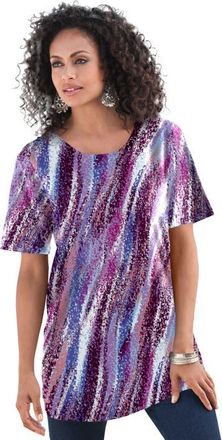 Roaman's Plus Size Cotton Ultimate Crewneck Tee in Purple Textured Stripe at Nordstrom, Size Medium