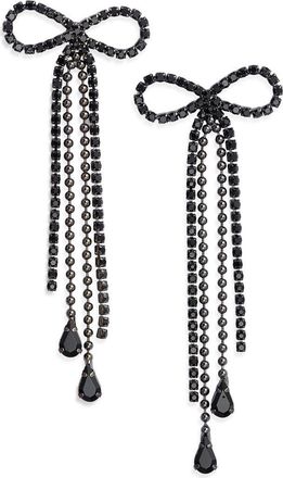 Open Edit Stone Crystal Bow Drop Earrings in Jet- Hematite at Nordstrom