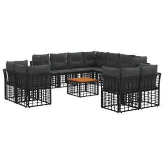 vidaXL Conjunto De Sof&aacute;s De Exterior 12 Pcs Negro Y Gris Oscuro Vidaxl