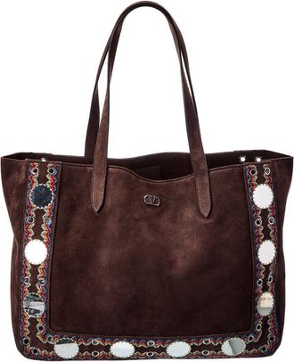 Valentino Vlogo Suede Tote