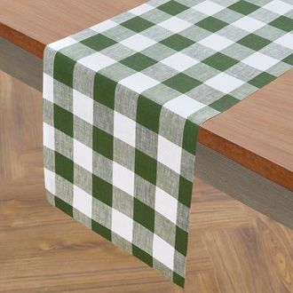 Solino Home Linen Table Runner for Dining Table, Holiday and Everyday Table Decor - Buffalo Check in Olive And White at Nordstrom, Size Xx-Small