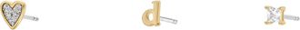 Fossil Womens Initials Gold-Tone Brass Stud Earring Set