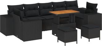 vidaXL Vidaxl - Garden Sofa Set Height-Adjustable 10 pcs Black Poly Rattan