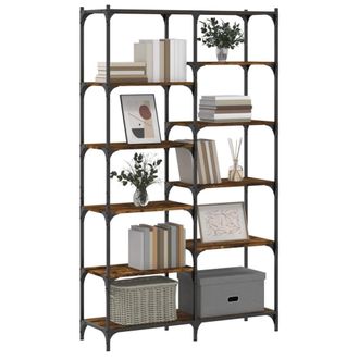 Berkfield Home Decorative Bookshelf Smoked Oak 100x32x170 cm Engineered Wood & Iron in Brown | Size: 100 x 32 x 170 cm