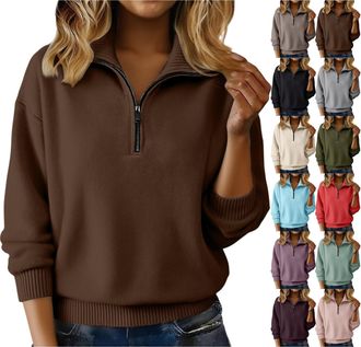Generic Christmas Jumpers for Women Jumpers for Women Uk Cosy Half Zip Polo V Neck Cozy Knit Sweaters Wool Cashmere Sweatshirt Thermal Warm Tunic Ladies Fleec