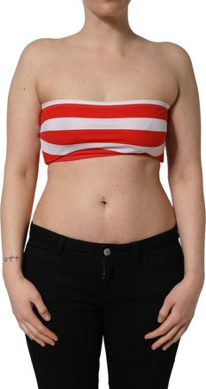 Dolce & Gabbana Womens White Red Nylon Striped Ribbed Tube Crop Top And Elastane