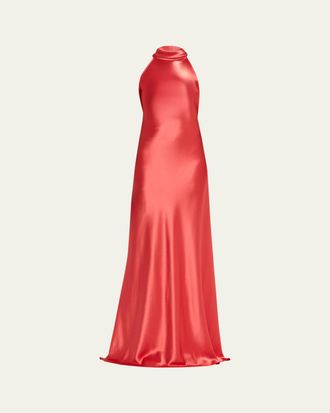 Talbot Runhof Scarf Halter Satin Trumpet Gown