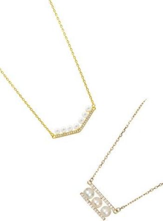 Adornia Set of 2 Freshwater Pearl & Cubic Zirconia Bar Necklaces in White/Gold at Nordstrom Rack