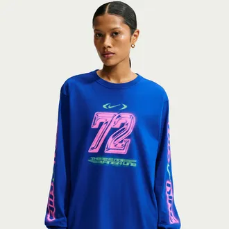 Nike Womens Nike Sportswear Classic Oversized Long-Sleeve T-Shirt in Blue | IM6402-417