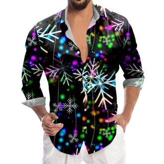 Generic Christmas Shirts for Men UK - Funny Santa Snowman Print Xmas Shirt Ugly Reindeer Elk 3D Graphic Tops Mens Novelty Christmas Tree Sparkly Long Sleeve B