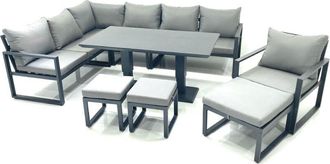 Fimous Fimous Aluminum Outdoor Garden Furniture Set Corner Sofa Chair 3 Footstools Adjustable Rising Lifting Dining Table Sets Dark Grey