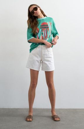 Topshop Editor Mid Rise Denim Shorts in White at Nordstrom, Size 14 Us