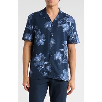 Ted Baker Floral Short Sleeve Button-Up Shirt in Blue Nights at Nordstrom Rack, Size 6(Xxl)