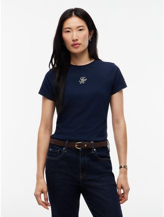 Tommy Hilfiger Womens Slim Script Monogram T-Shirt - Navy - M