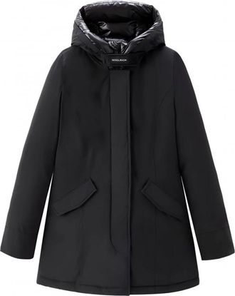 Woolrich Down Jackets, female, Black, XS, Black Long Sleeve Puffer Parka Jacket