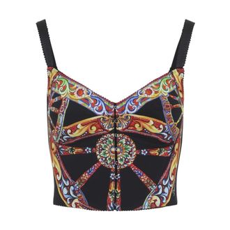 Dolce & Gabbana Carretto Print Charmeuse Corset Top - Dames - Tops zonder mouwen - Veelkleurig - XS - Tops