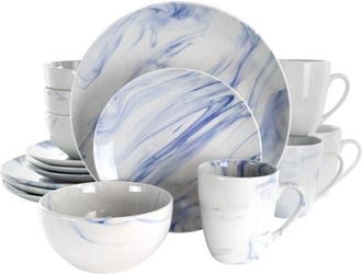 Elama Fine Marble 16 Piece Stoneware Dinnerware Set in White at Nordstrom