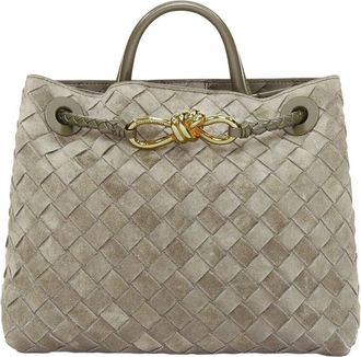 Bottega Veneta Grey Intrecciato Suede Small Andiamo Knot Tote (Authentic Pre- Loved)