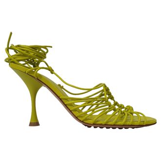 Bottega Veneta Pre-owned Womens Lagoon Dot Heeled Sandals in Yellow Leather - Size 37.5 EU/IT