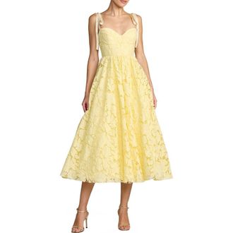 Mac Duggal Lace Sweetheart Tie Strap A-Line Midi Dress in Butter at Nordstrom, Size 10