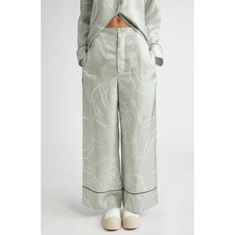 Marni Rose Print Silk Pajama Pants in Auv19 Sea/green at Nordstrom, Size 10 Us
