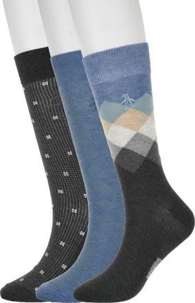 Original Penguin Diamond Check Assorted 3-Pack Crew Socks in Denim at Nordstrom Rack