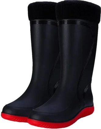Generic Mens Rain Boots Long Tube Water Shoes Work Platform Cotton Outer Wear