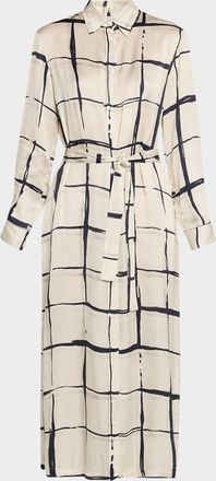 PESERICO Grid-Print Viscose Midi Shirtdress