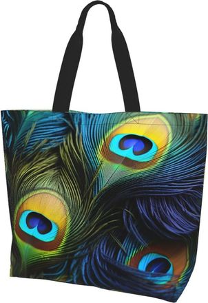 Generic Peacock Feather Pattern Women Handbag Waterproof Shopper Bag Eco Friendly Tote Bags For Daily Use Travel Beach