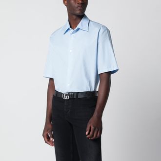 Gucci Camicia in popeline di cotone GG celeste a maniche corte