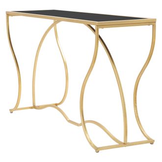 Dmora Consola Otepaa, Un Estante, Estructura De Vidrio, Estante Transparente, 130x40x75h Cm Oro Fumado