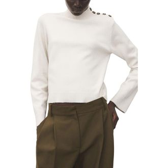 Mango Shoulder Button Mock Neck Sweater in Ecru at Nordstrom, Size X-Small