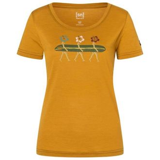 super.natural Surfing Flowers Tee Merinoshirt f&uuml;r Damen | dried tobacco / various