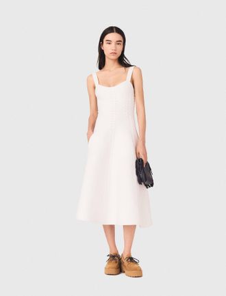 Maje Long Knit Skater Dress - White - Maje