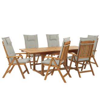 Beliani Conjunto De Comedor Para Jard&iacute;n De Madera De Acacia Ajustable Plegable 6 Plazas Cojines Gris Pardo Exterior Java