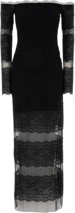 Blumarine Black Lace Off Shoulder Long Dress